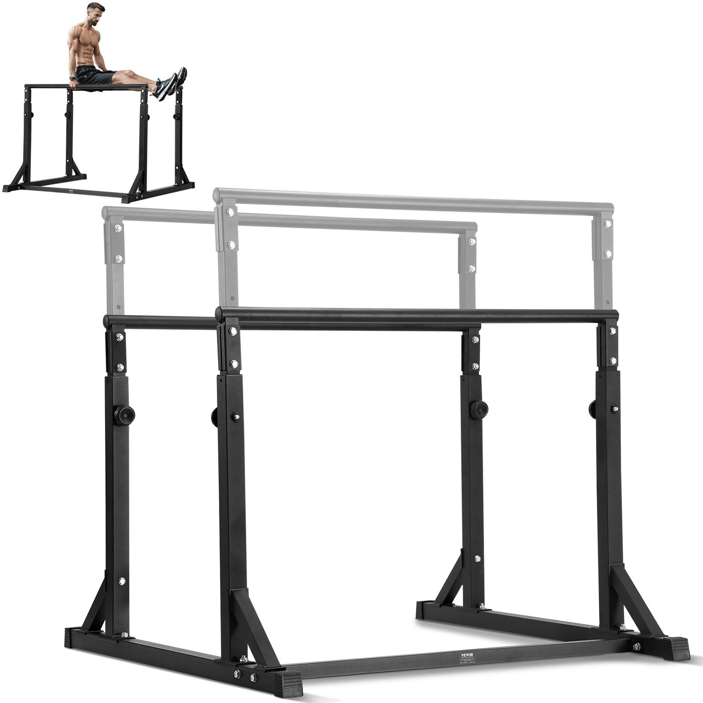 VEVOR Dip Bar, 363 kg Capacity, Heave Duty Dip Stand Station with Adjustable Height,