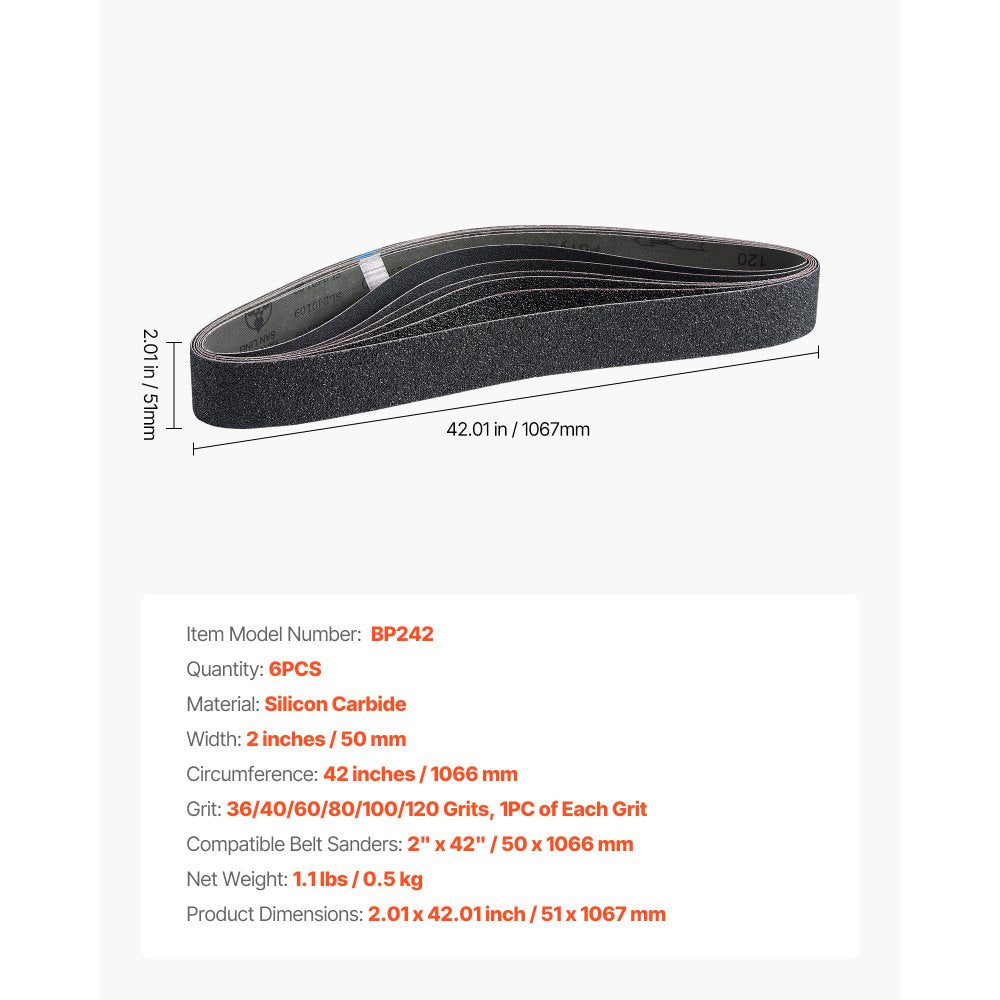 Sanding Belts 50mm x 1066mm 6PCS Belt Sander Belts with Assorted Grit