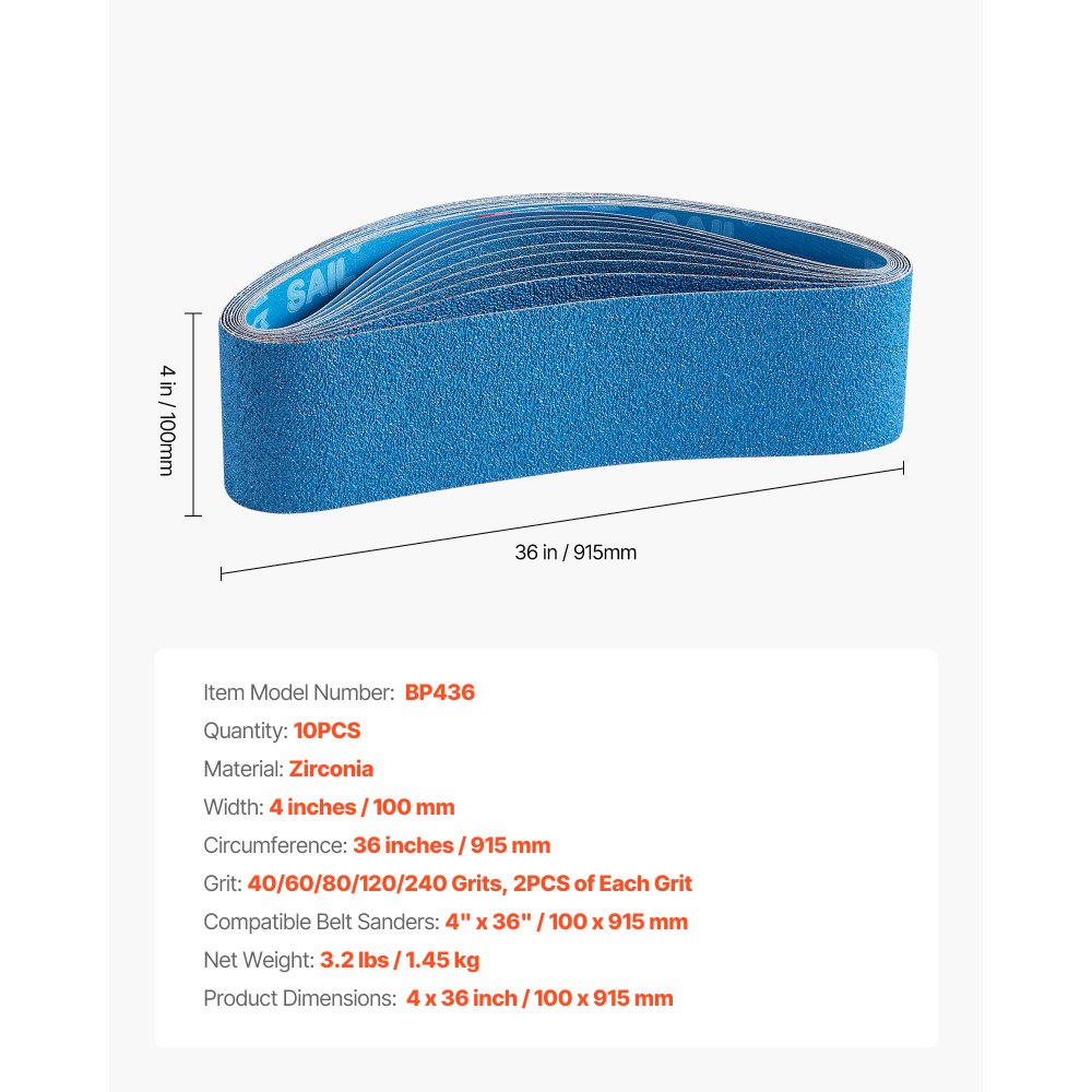 Sanding Belts 100mm x 915mm 10 PCS Belt Sander Belts with Assorted Grits