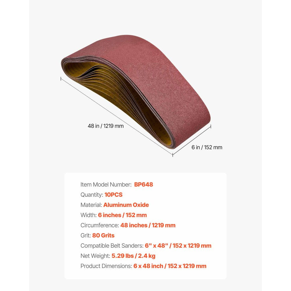 Sanding Belts 152 x 1219mm Belt Sander Sanding Belt 80 Grit Aluminum Oxide