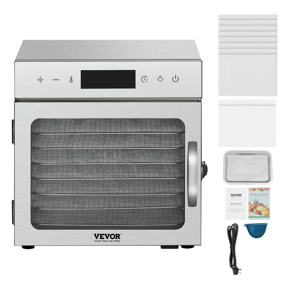 VEVOR 8 Trays Food Dehydrator Machine Stainless Steel 400W Jerky Fruit Drying