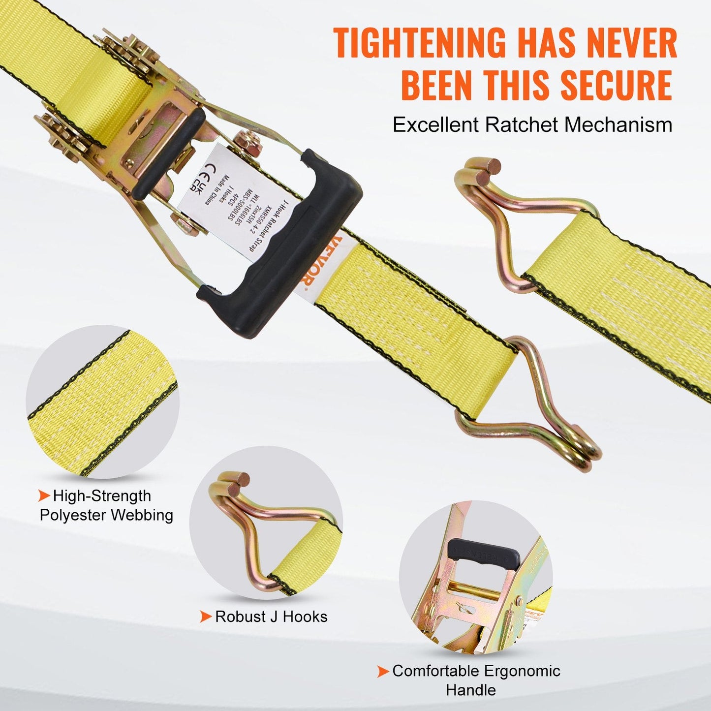 Heavy-Duty Ratchet Tie Down Straps, 4-Pack, 2268 kg Strength, 0.05m x 4.6m