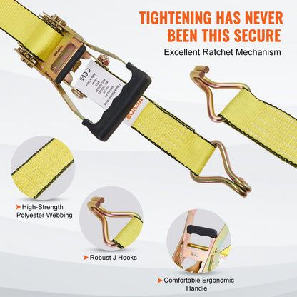 Heavy-Duty Ratchet Tie Down Straps, 4-Pack, 2268 kg Strength, 0.05m x 4.6m