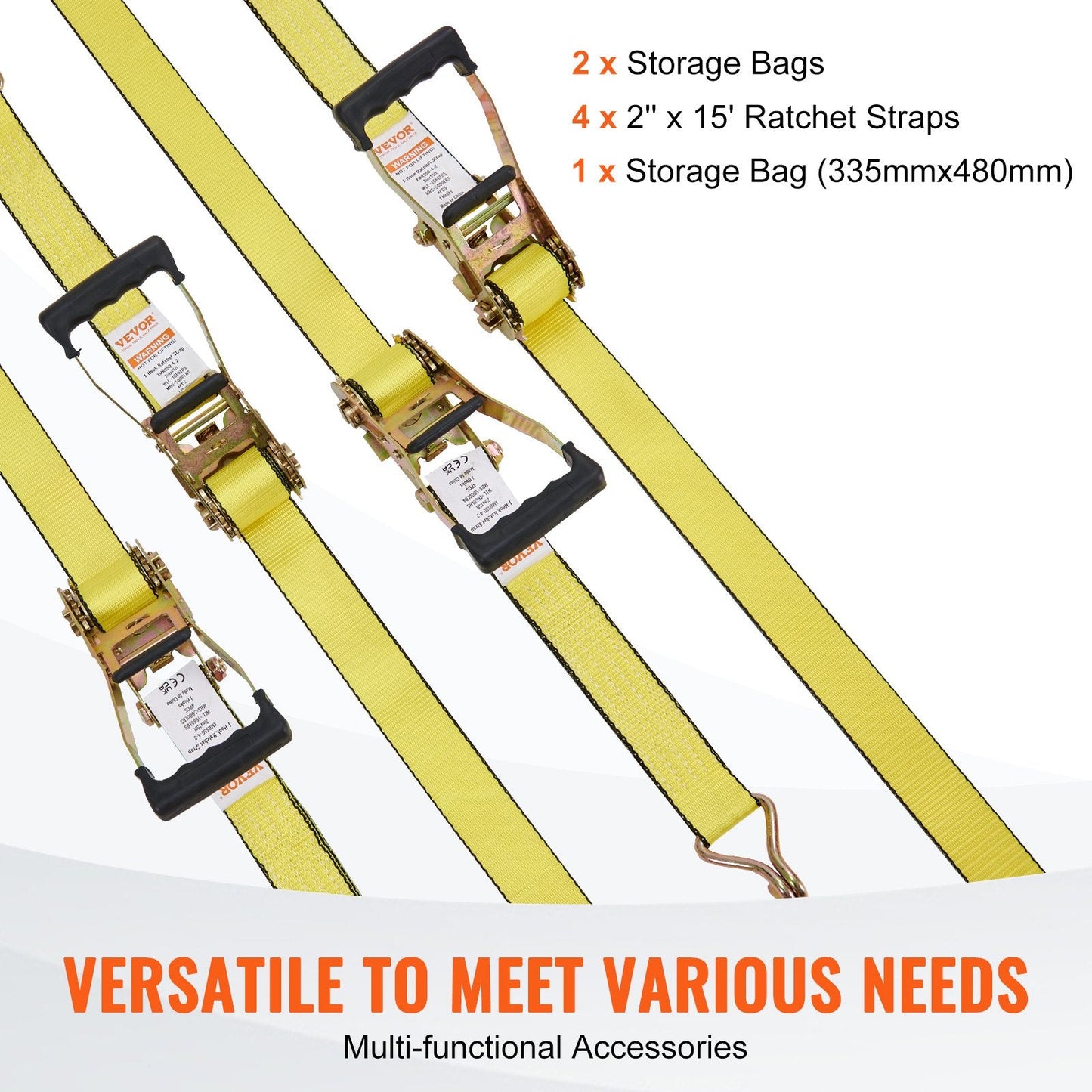 Heavy-Duty Ratchet Tie Down Straps, 4-Pack, 2268 kg Strength, 0.05m x 4.6m