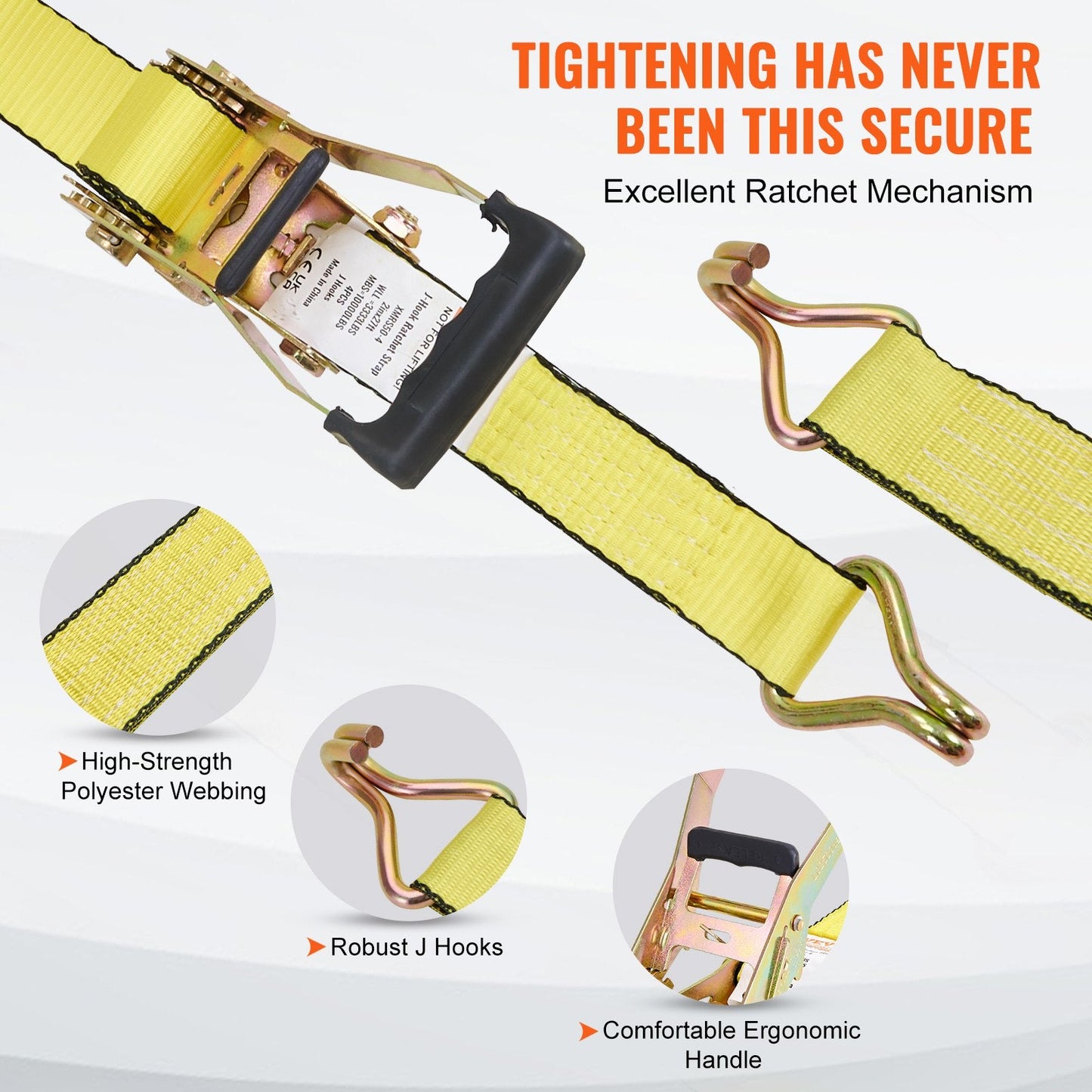 Heavy-Duty Ratchet Tie Down Straps, 4 Pack, 1512 kg Load, 0.05 m x 8 m