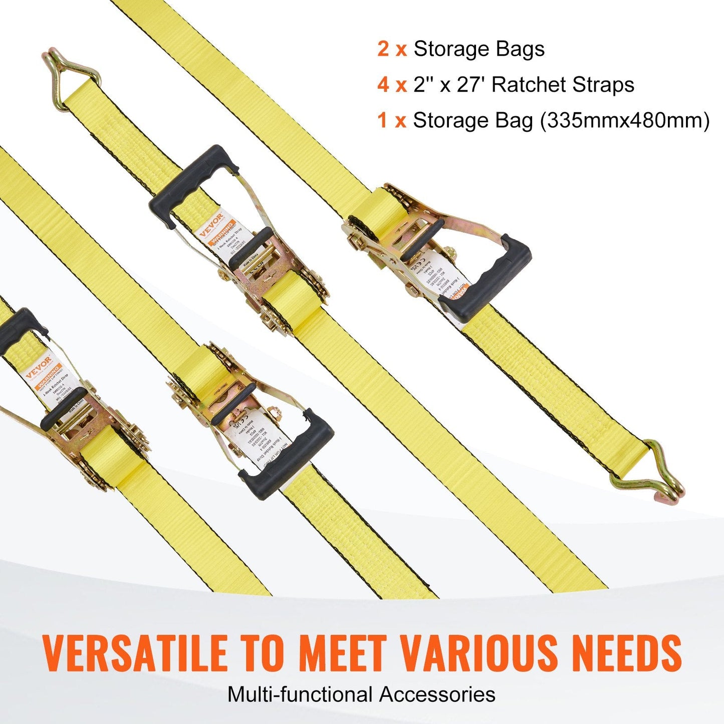 Heavy-Duty Ratchet Tie Down Straps, 4 Pack, 1512 kg Load, 0.05 m x 8 m