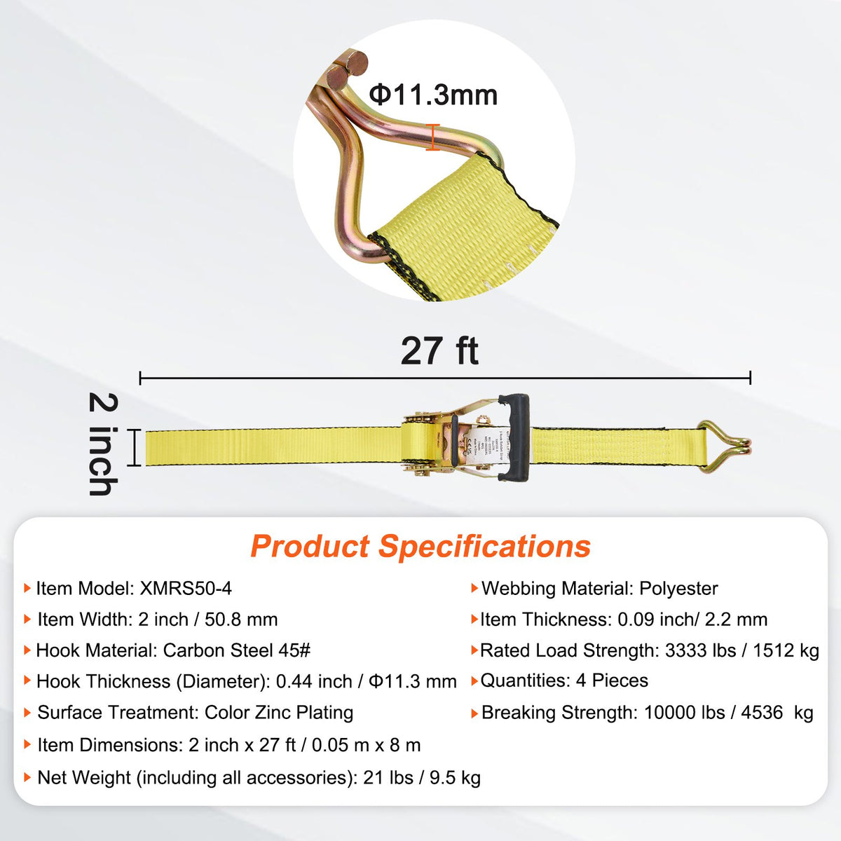 VEVOR 4 Pack Ratchet Tie Down Straps 10000 lbs 2