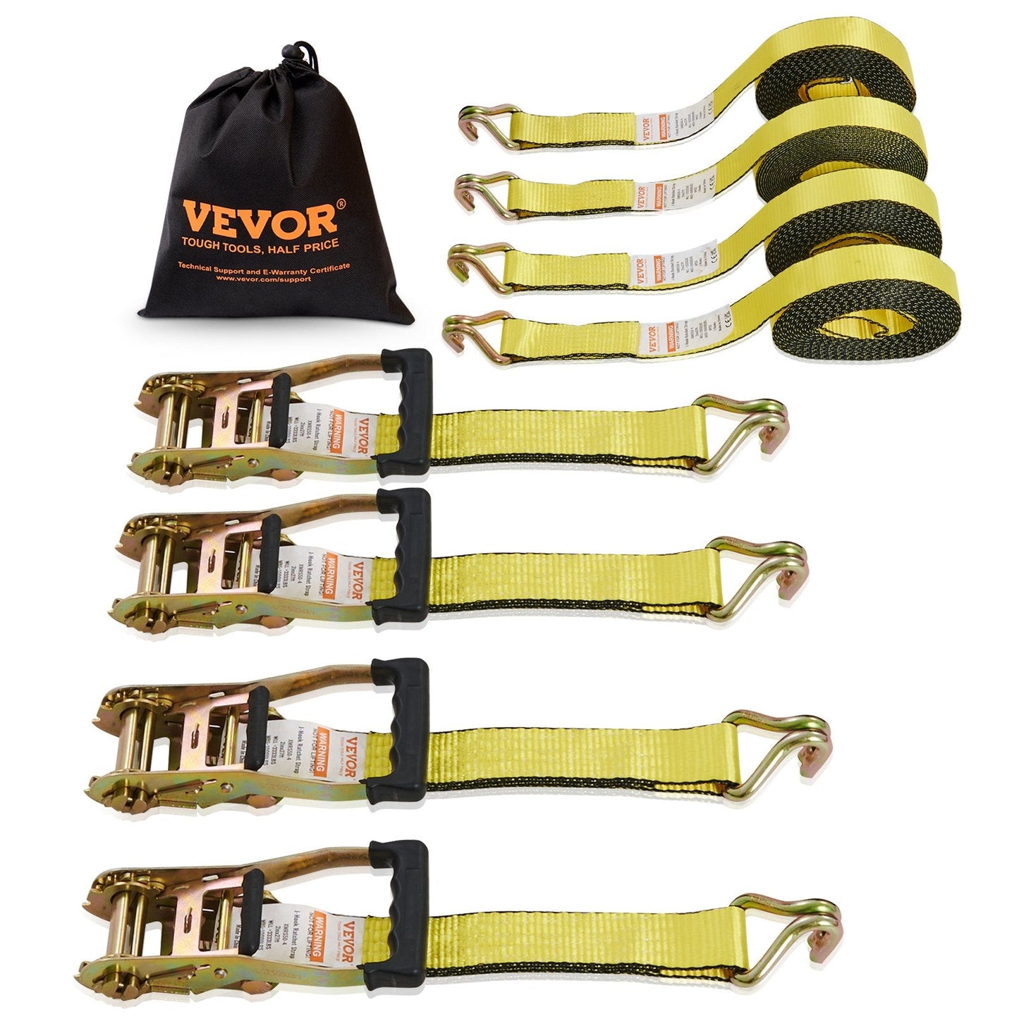 Heavy-Duty Ratchet Tie Down Straps, 4 Pack, 1512 kg Load, 0.05 m x 8 m
