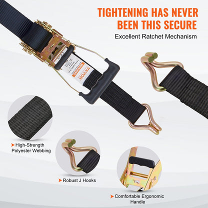 4-Pack Heavy-Duty Ratchet Tie Down Straps, 11128 lbs Breaking Strength