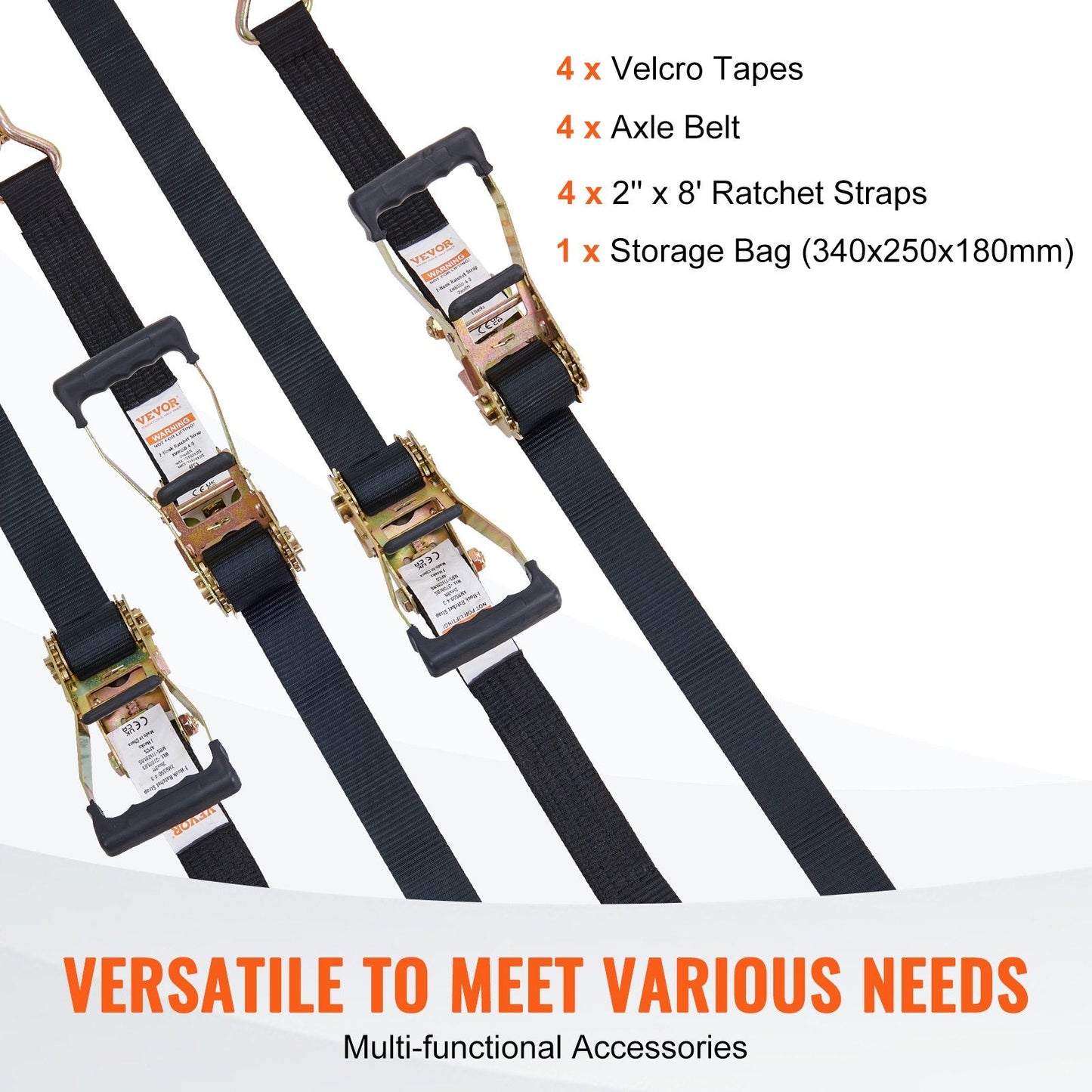 4-Pack Heavy-Duty Ratchet Tie Down Straps, 11128 lbs Breaking Strength