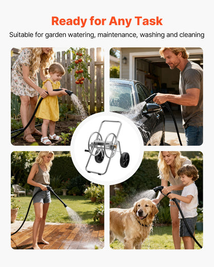 Water Hose Reel Cart, 6096/9144 cm High-Pressure Garden Hose Cart, Hoses Reel Carts with Two Wheels, Handle & Heavy-Duty Mesh Storage Basket, Portable Hoses Reels for Garden, Car, Pet Washing