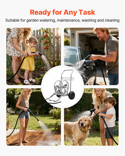 Water Hose Reel Cart, 6096/9144 cm High-Pressure Garden Hose Cart, Hoses Reel Carts with Two Wheels, Handle & Heavy-Duty Mesh Storage Basket, Dual-Purpose Portable Hoses Reels for Garden, Car
