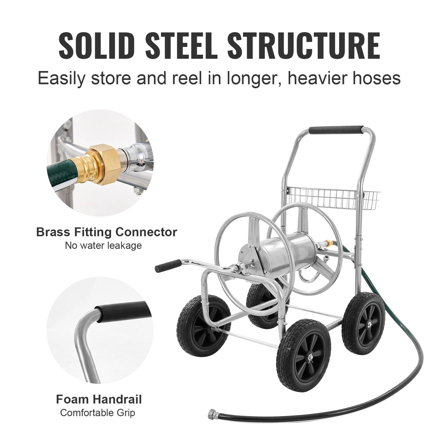 VEVOR Hose Reel Cart 300ft. Heavy Duty Garden Water Yard Planting w/ Basket