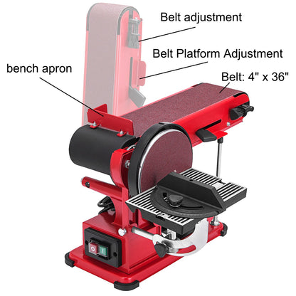 VEVOR Belt Sander 4" x 36", Disc Combo Sander 6",Electric Adjustable Bench Belt