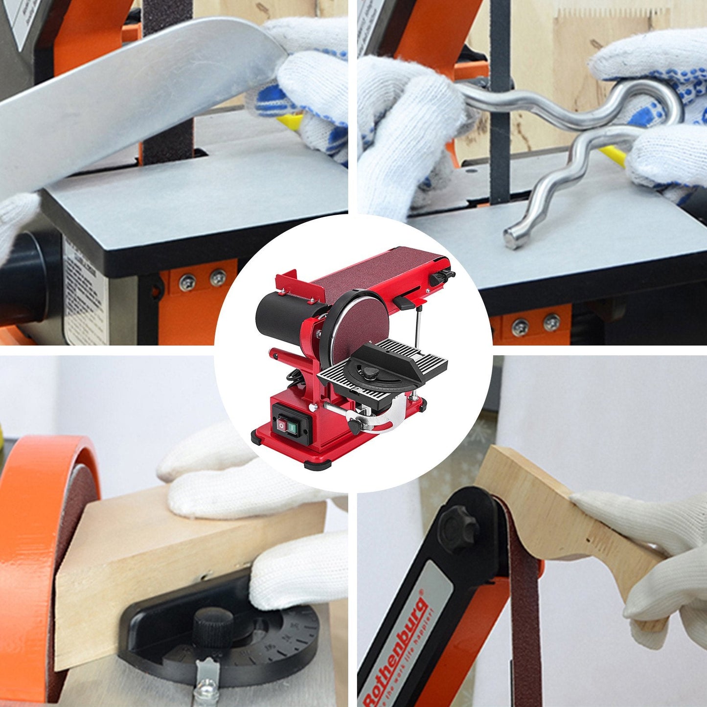 Electric Bench Belt and Disc Sander, 375W, Adjustable for Precision Sanding