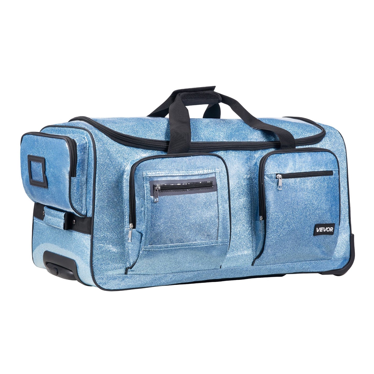 Dance Bag with Garment Rack, 736.6 mm Rolling Dance Duffel, with Wheels, USB Port, Height Adjustable Clothes Rack, Privacy Protection Curtain, Ideal for Travel and Competitions, Sparkling Blue