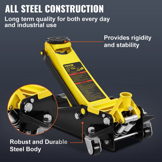 2.5 Ton Low Profile Steel Floor Jack with Dual Piston and Rapid Pump System