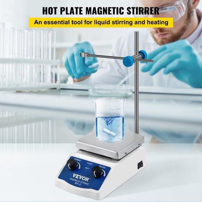 Magnetic Stirrer Hot Plate with Adjustable Speed & Temp Control, 12x12 cm Panel