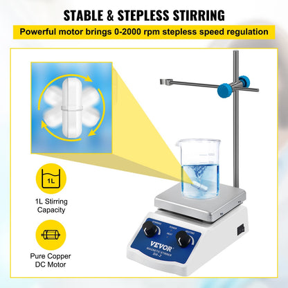 Magnetic Stirrer Hot Plate with Adjustable Speed & Temp Control, 12x12 cm Panel