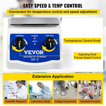 Magnetic Stirrer Hot Plate with Adjustable Speed & Temp Control, 12x12 cm Panel