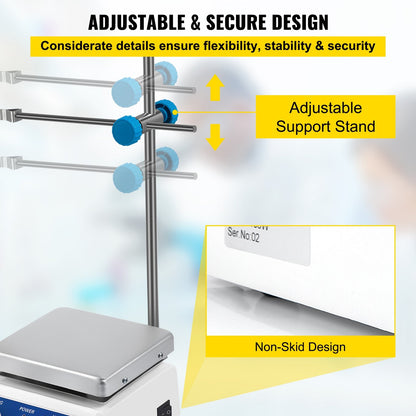 Magnetic Stirrer Hot Plate with Adjustable Speed & Temp Control, 12x12 cm Panel