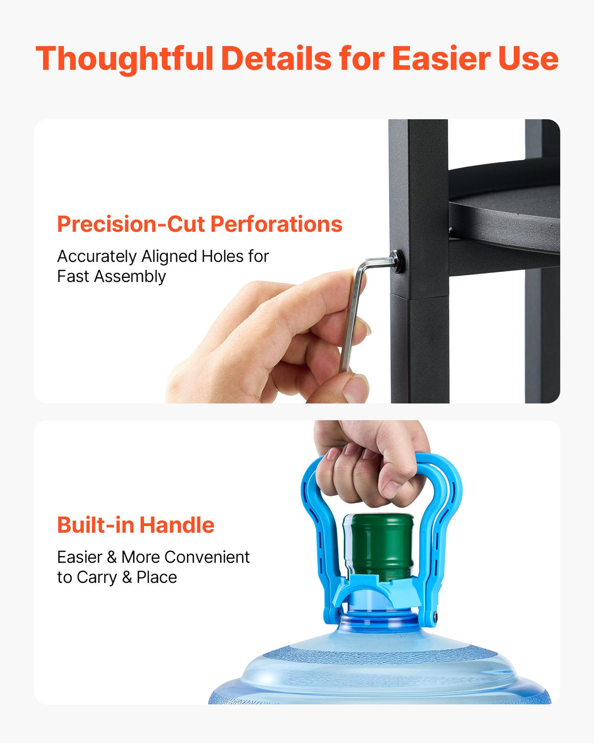 Water Dispenser Stand, 2 Tiers Water Jug Holder for 1 Bottle, Heavy Duty Jug Rack Organizer with Detachable Storage Shelf, Cross-Shaped Stable Base, for Kitchen, Office, Living Room, Black