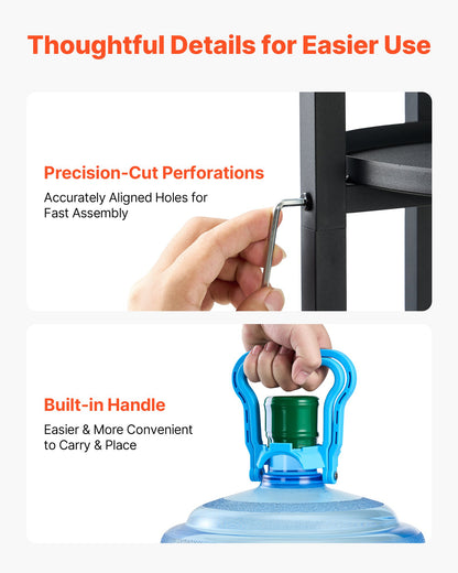 Water Dispenser Stand, 2 Tiers Water Jug Holder for 1 Bottle, Heavy Duty Jug Rack Organizer with Detachable Storage Shelf, Cross-Shaped Stable Base, for Kitchen, Office, Living Room, Black