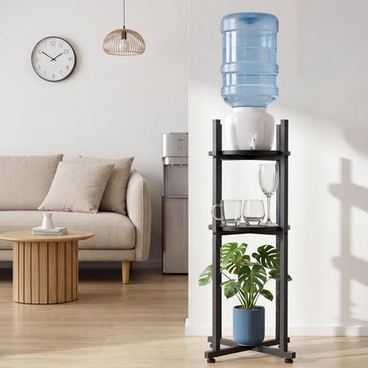 Water Dispenser Stand, 2 Tiers Water Jug Holder for 1 Bottle, Heavy Duty Jug Rack Organizer with Detachable Storage Shelf, Cross-Shaped Stable Base, for Kitchen, Office, Living Room, Black