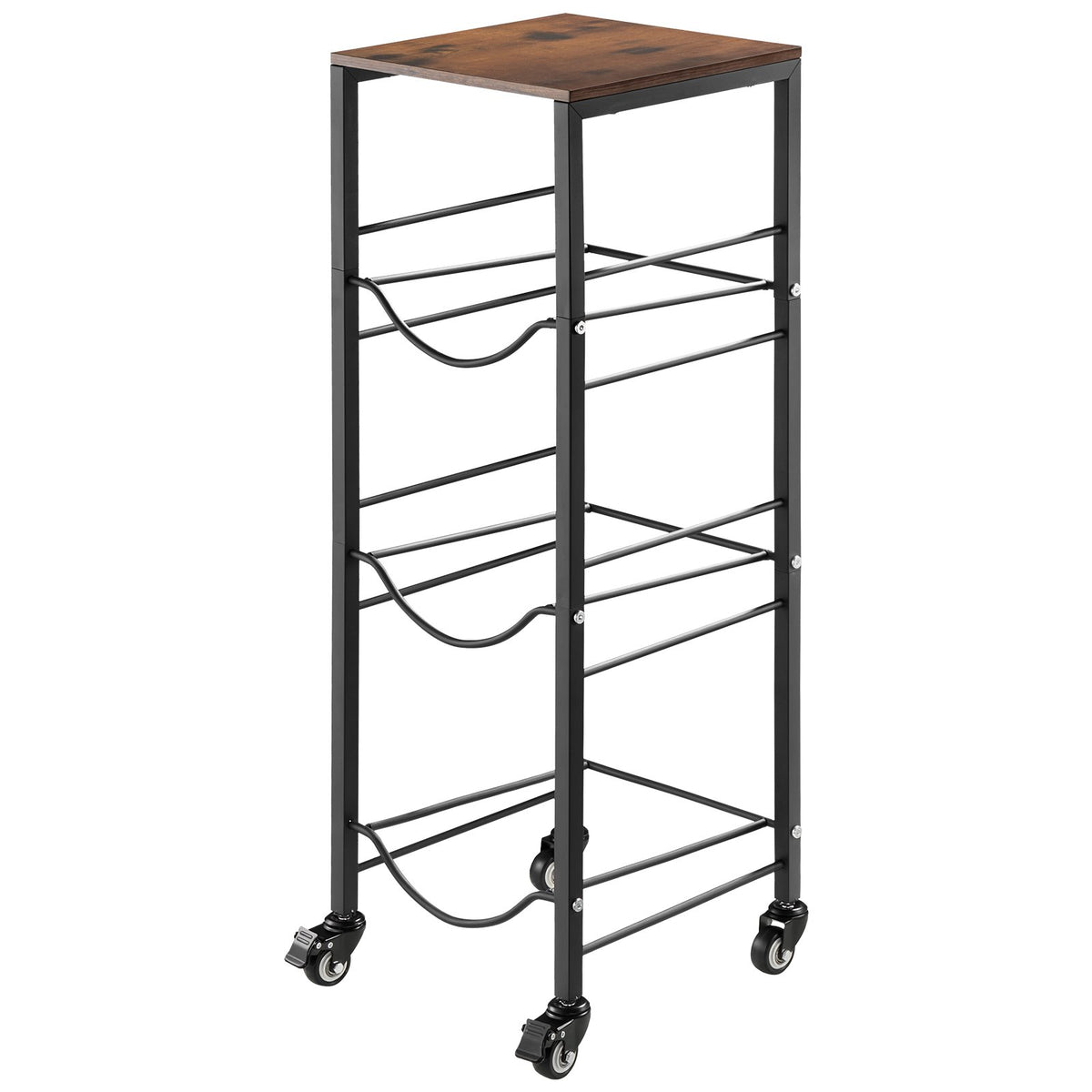 Water Jug Holder, 4 Tiers 11 L and 19 L Water Bottle Holder for 3 Bottles, Heavy Duty Jug Rack Organizer with Storage Shelf and Casters, for Kitchen, Office, Living Room, Black and Brown