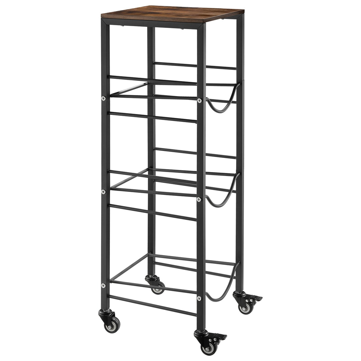 Water Jug Holder, 4 Tiers 11 L and 19 L Water Bottle Holder for 3 Bottles, Heavy Duty Jug Rack Organizer with Storage Shelf and Casters, for Kitchen, Office, Living Room, Black and Brown