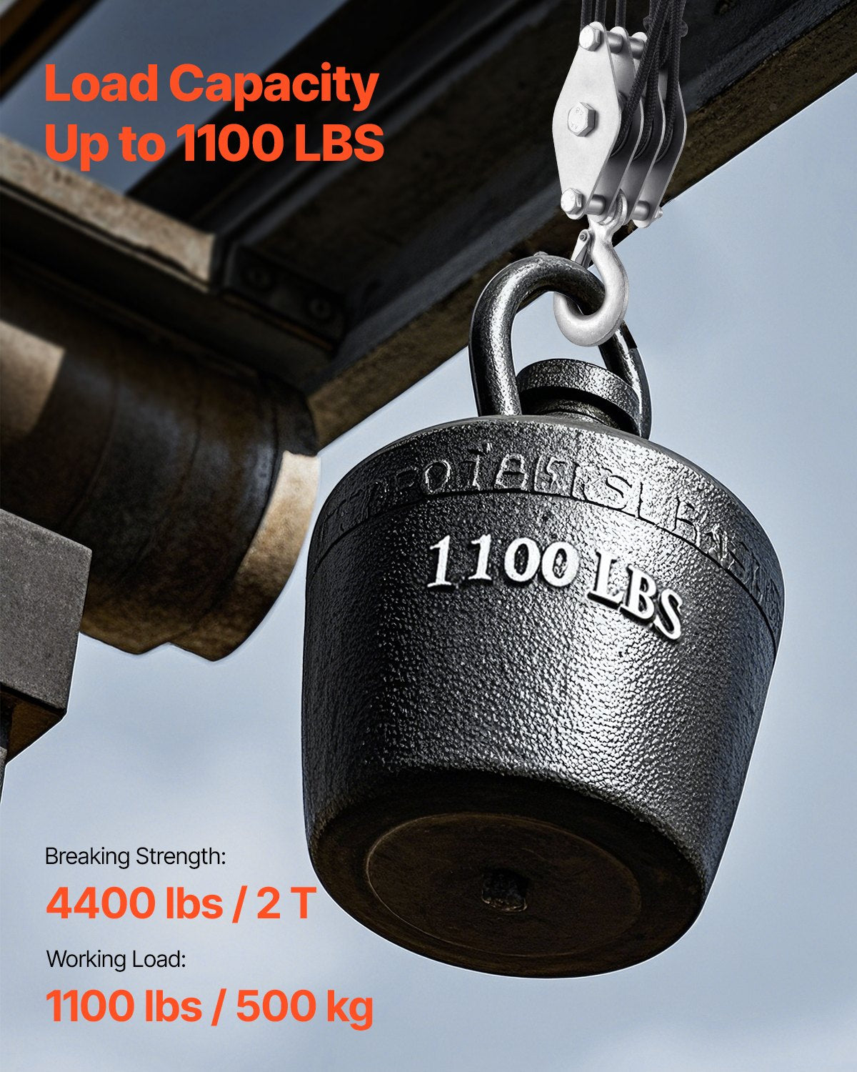 VEVOR 30.5 m Rope Hoist Pulley Wheel Block and Tackle Puller 5:1 Ratio 4400 lbs