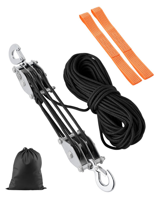 VEVOR 30.5 m Rope Hoist Pulley Wheel Block and Tackle Puller 5:1 Ratio 4400 lbs