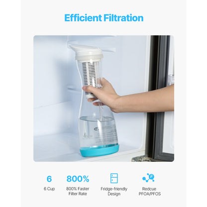 VEVOR Water Filter Pitcher 6 Cup Glass Water Filtration Pitcher 211 Gallons