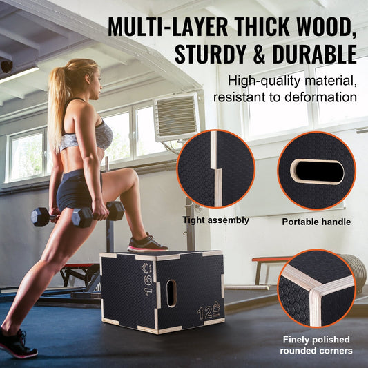 3-in-1 Adjustable Wooden Plyometric Box for Home Gym & Fitness Training