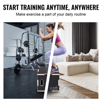 3-in-1 Adjustable Wooden Plyometric Box for Home Gym & Fitness Training