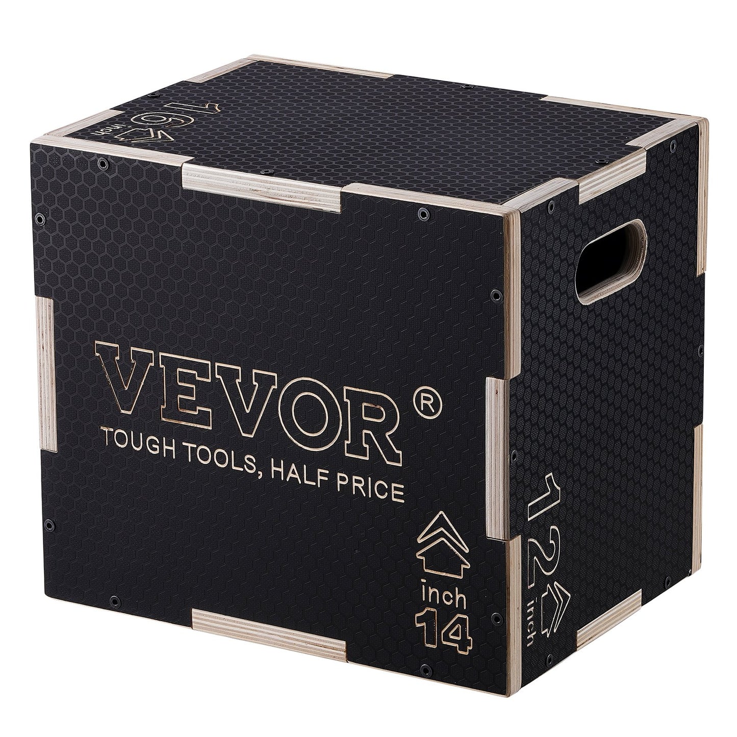 VEVOR 3 in 1 Plyometric Jump Box, 16/14/12 Inch Wooden Plyo Box, Platform & Jumping