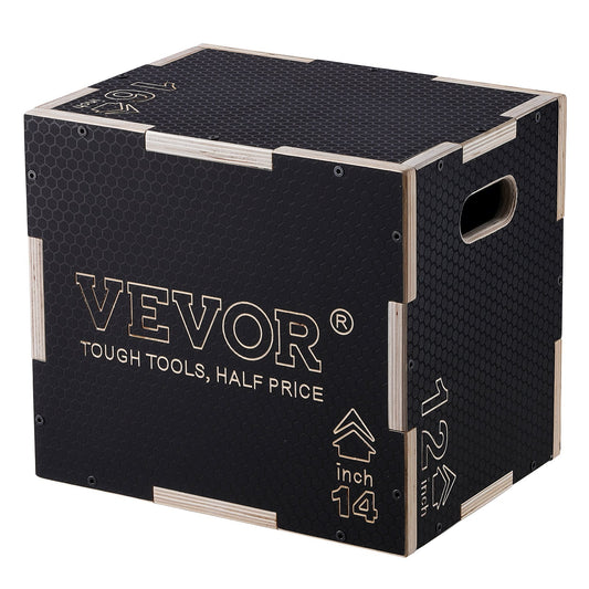 VEVOR 3 in 1 Plyometric Jump Box, 16/14/12 Inch Wooden Plyo Box, Platform & Jumping