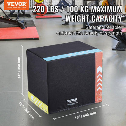 VEVOR 3 in 1 Plyometric Jump Box, 16/14/12 Inch Cotton Plyo Box, Platform & Jumping