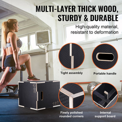 3-in-1 Wooden Plyo Box: Adjustable Height for Fitness & Strength Training