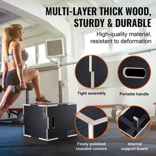 3-in-1 Wooden Plyo Box: Adjustable Height for Fitness & Strength Training