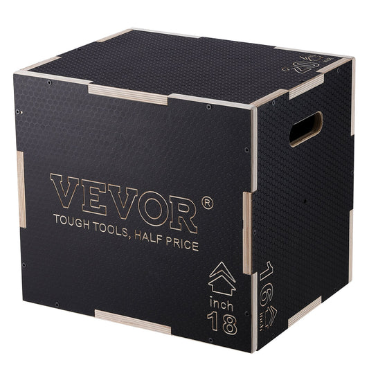 VEVOR 3 in 1 Plyometric Jump Box, 20/18/16 Inch Wooden Plyo Box, Platform & Jumping