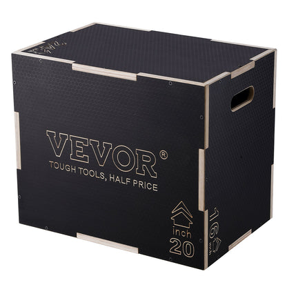 VEVOR 3 in 1 Plyometric Jump Box, 24/20/16 Inch Wooden Plyo Box, Platform & Jumping