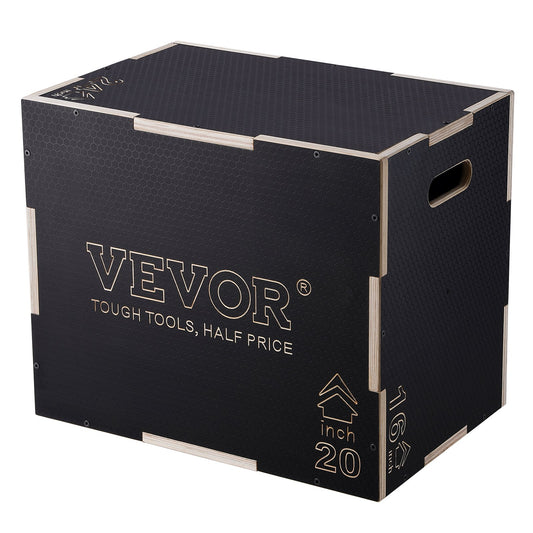 VEVOR 3 in 1 Plyometric Jump Box, 24/20/16 Inch Wooden Plyo Box, Platform & Jumping
