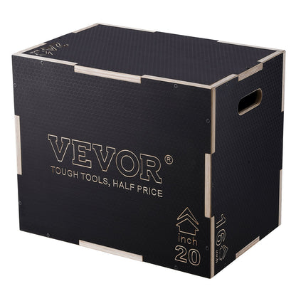 3 in 1 Wooden Plyometric Box, Adjustable Height for Home Gym, 204 kg Capacity