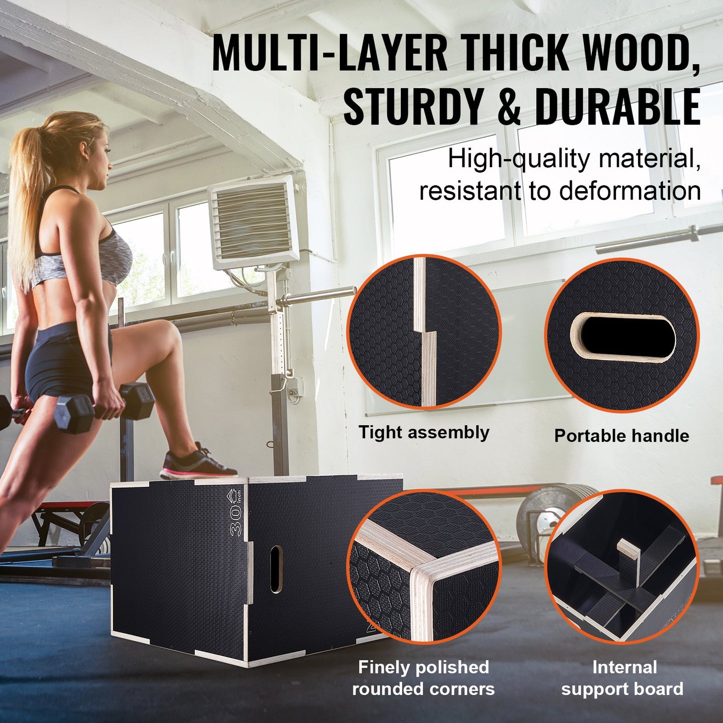 VEVOR 3 in 1 Plyometric Jump Box, 30/24/20 Inch Wooden Plyo Box, Platform & Jumping