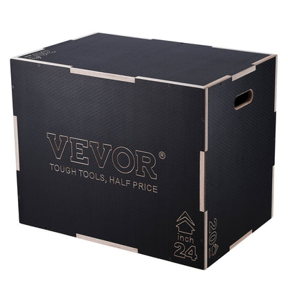 3-in-1 Wooden Plyometric Box, Adjustable Heights, 204 kg Capacity, Black