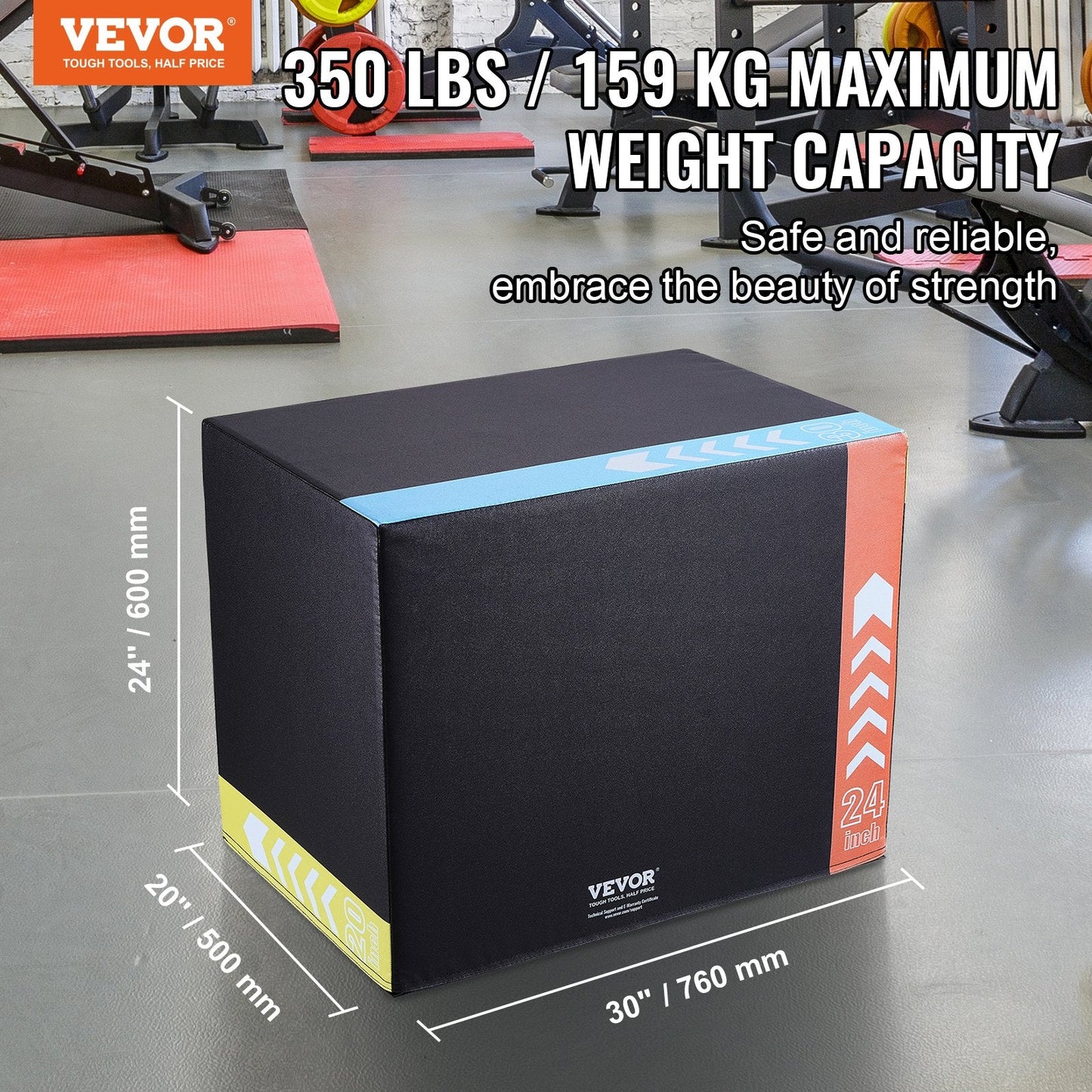3-in-1 Foam Plyometric Jump Box, Adjustable Heights, 159 kg Capacity, Black
