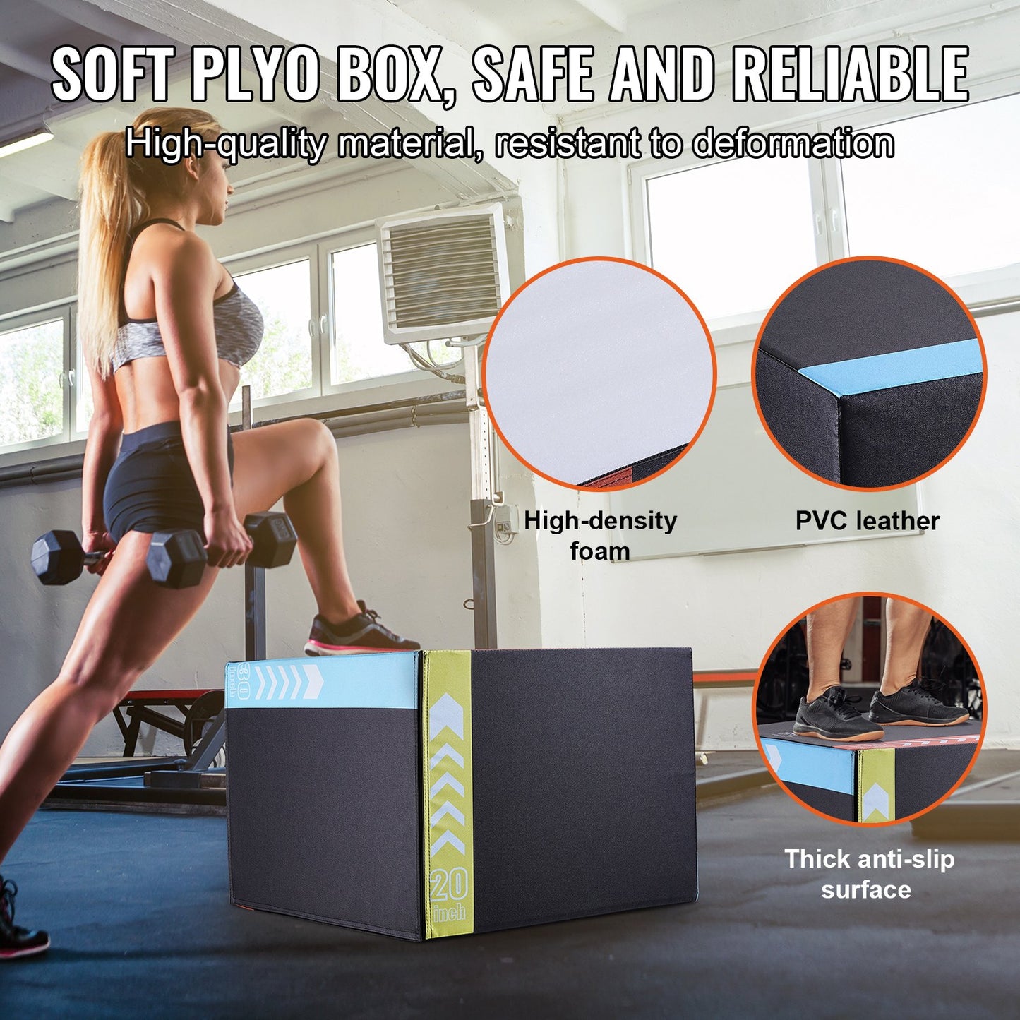 VEVOR 3 in 1 Plyometric Jump Box, 30/24/20 Inch Foam Plyo Box, Platform & Jumping