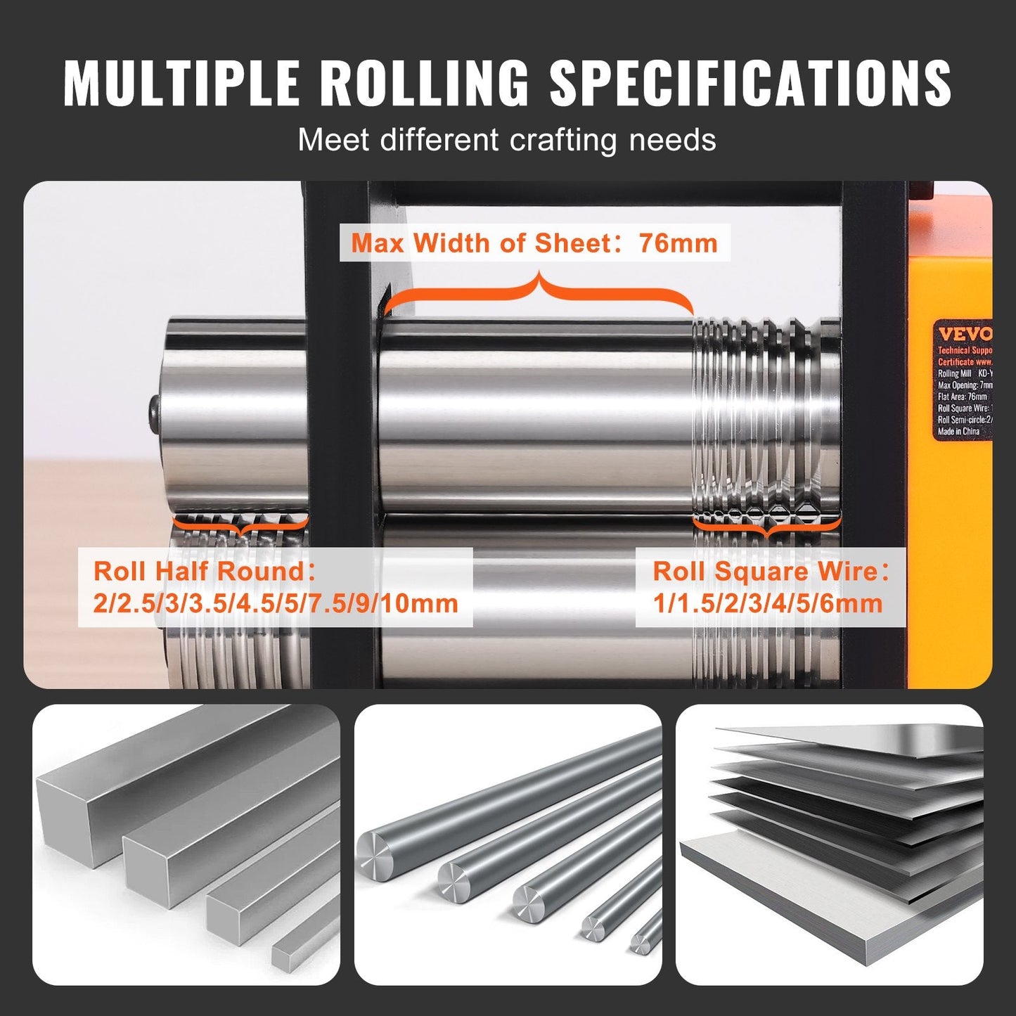 Jewelry Rolling Mill Machine, 76mm, 3-in-1, Adjustable for Metal Crafting