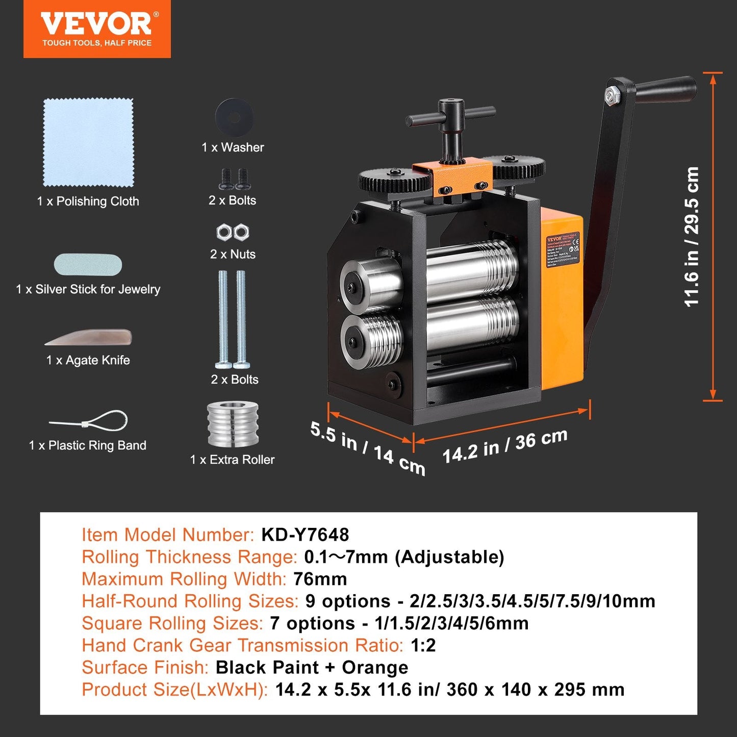 Jewelry Rolling Mill Machine, 76mm, 3-in-1, Adjustable for Metal Crafting